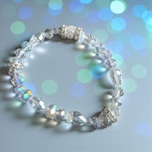 Clear Crystal Beaded Bracelet with Rhinestone Accen